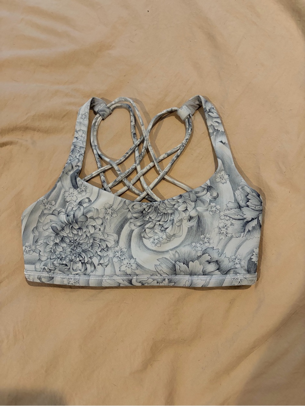 lululemon athletica Floral Strappy Back Sports Bra in Light Gray and White
